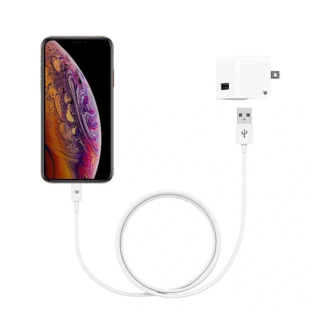 Just Wireless Home Charger, 1-Port USB Wall Charger with 5FT TPU Lightning Cable
